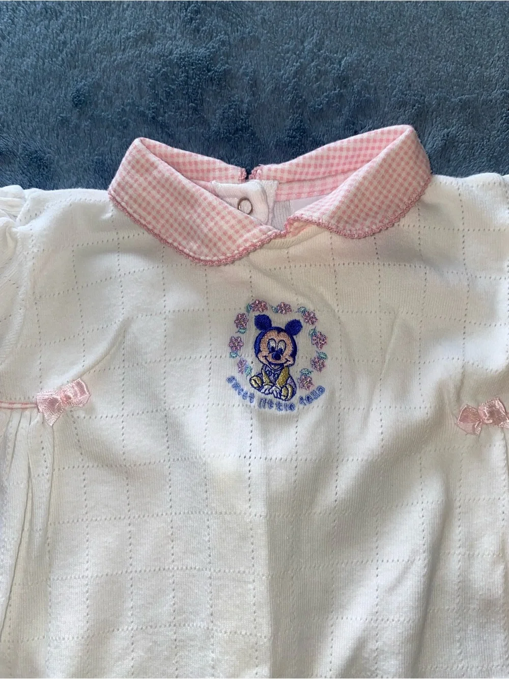Vintage Y2K Disney Minnie Mouse White Footie One-Piece with Pink Trim
